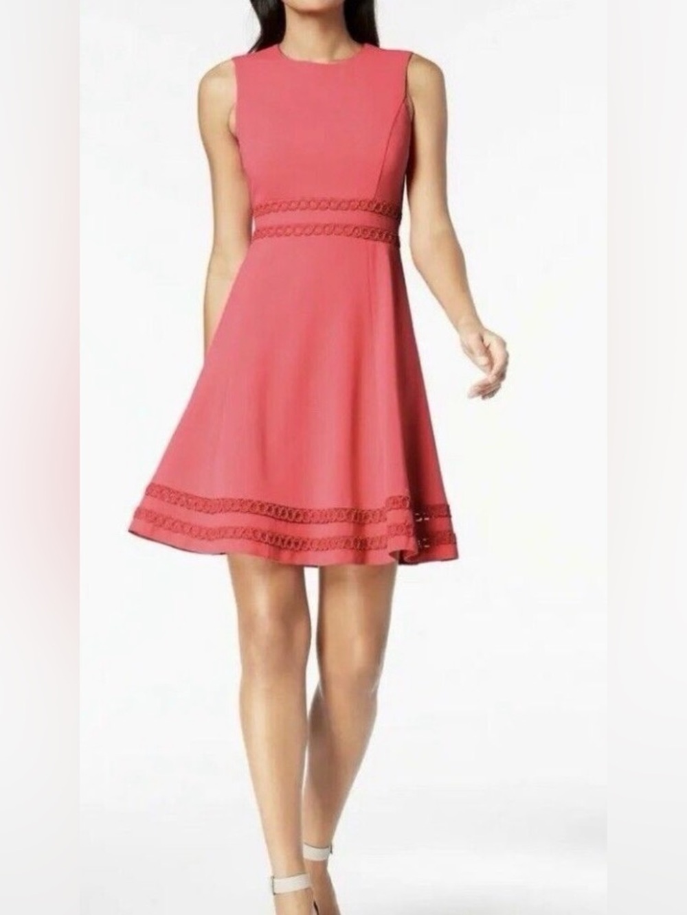 Calvin Klein Sleeveless Coral Fit-and-Flare Dress Size 2P Excellent Condition!!